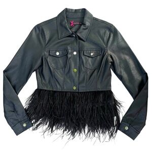 Lolitas&Lolos Black Cropped Leatherette Jacket S Feathers Snap Button Cute Goth